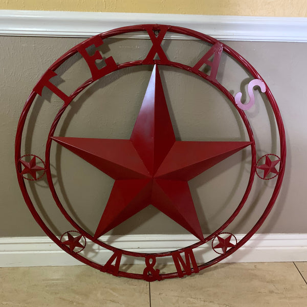TEXAS A&M BURGUNDY RED BARN LONE STAR METAL CUSTOM VINTAGE CRAFT TEAM STAR WESTERN HOME DECOR HANDMADE SIZE:24",32",36",40",42",44",46",50"