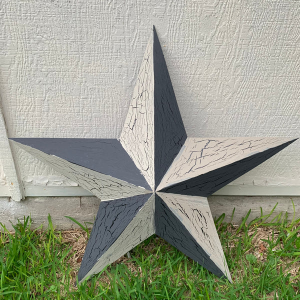 CRACKLE STYLE BEIGE & BLACK METAL BARN STAR METAL WALL ART WESTERN HOME DECOR RUSTIC NEW