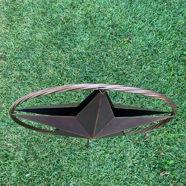12",16",24" DOUBLE STAR ON STAKE METAL BRONZE COPPER BARN STAR WITH TWISTED ROPE RING CRAFT WESTERN HOME DECOR RUSTIC DECOR