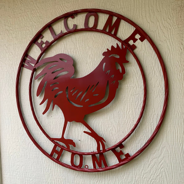 YOUR CUSTOM NAME RED ROOSTER LASERCUT METAL ART WITH RING DESIGN WESTERN METAL ANIMAL ART HOME WALL DECOR BRAND NEW