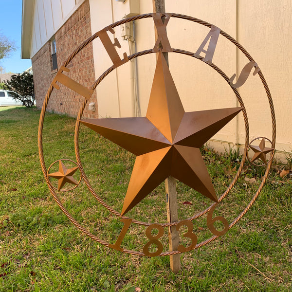 24", 32",36",40" TEXAS 1836 HAMMERED COPPER  BARN STAR METAL WALL WESTERN HOME DECOR RED WHITE BLUE ART