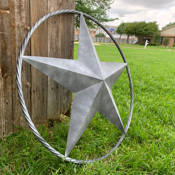 #EH10484 DARK WHITE DISTRESSED TWO TONE BARN STAR METAL LONESTAR TWISTED ROPE RING WESTERN HOME DECOR HANDMADE NEW