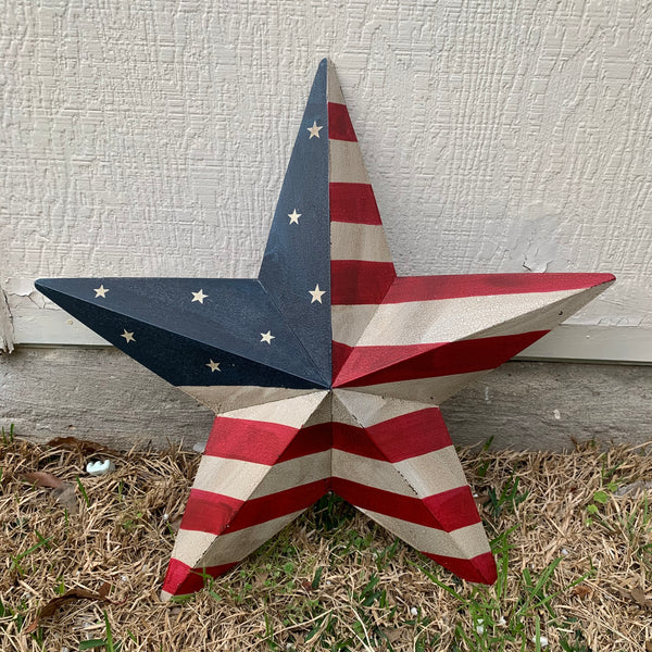 AMERICAN USA FLAG STAR CRACKLE PAINT METAL WALL ART WESTERN HOME DECOR, HANDMADE  9",12",16",24",30",36"