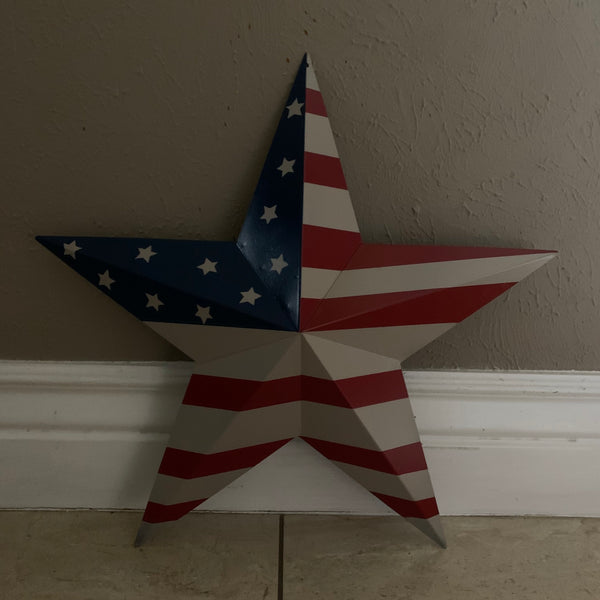 AMERICANA USA FLAG BARN STAR METAL RED BEIGE NAVY BLUE STAR WESTERN HOME DECOR HANDMADE