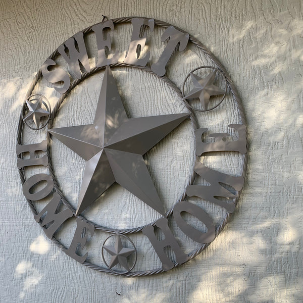 HOME SWEET HOME RUSTIC BEIGE METAL BARN STAR LONE STAR WALL ART WESTERN HOME DECOR HANDMADE NEW #EH10588