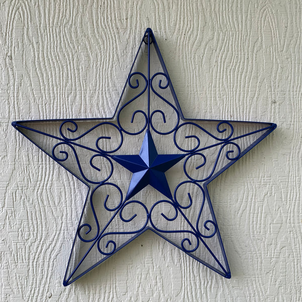 17" SCROLL ART BRIGHT BLUE Barn Star Metal Wall Art Western Home Decor Vintage Rustic Bronze Copper Art New-#A18002