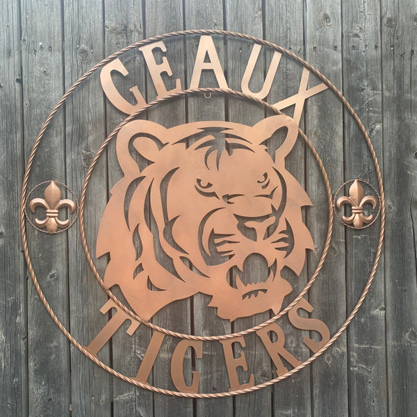 12",18", 24", 32", 36" GEAUX TIGERS HAMMERED COPPER CUSTOM METAL VINTAGE CRAFT SIGN TEAM HANDMADE