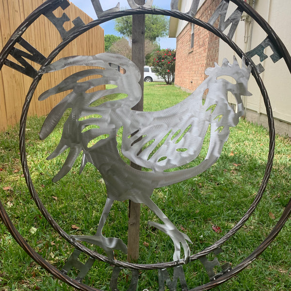 YOUR CUSTOM NAME ROOSTER LASERCUT RAW METAL ART WITH RING DESIGN WESTERN METAL ANIMAL ART HOME WALL DECOR BRAND NEW