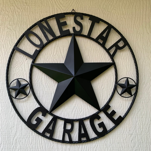 LONESTAR GARAGE STYLE CUSTOM BARN NAME STAR LONESTAR GARAGE METAL NAME BARN STAR WITH TWISTED ROPE RING 3d STAR ART WESTERN HOME DECOR RUSTIC BROWN