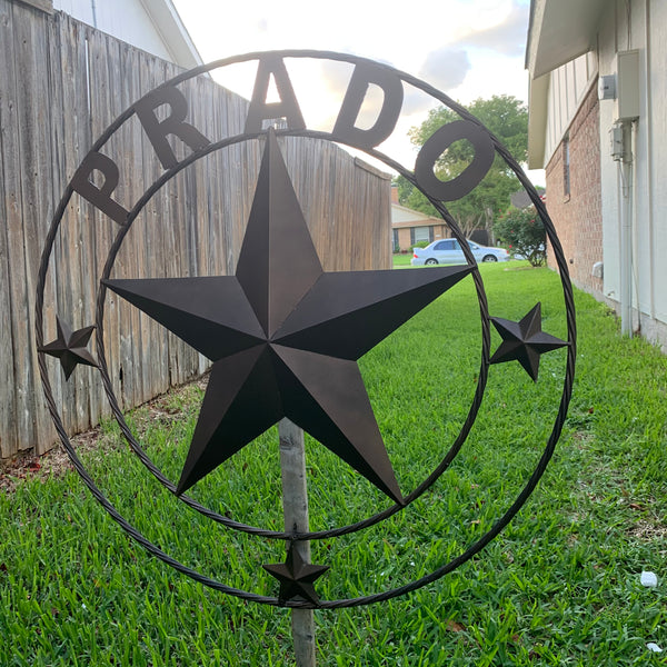 LOPEZ CUSTOM STAR NAME BARN METAL STAR 3d TWISTED ROPE RING WESTERN HOME DECOR RUSTIC  BRONZE HANDMADE 24",32",34",36",40",42",44",46",50"