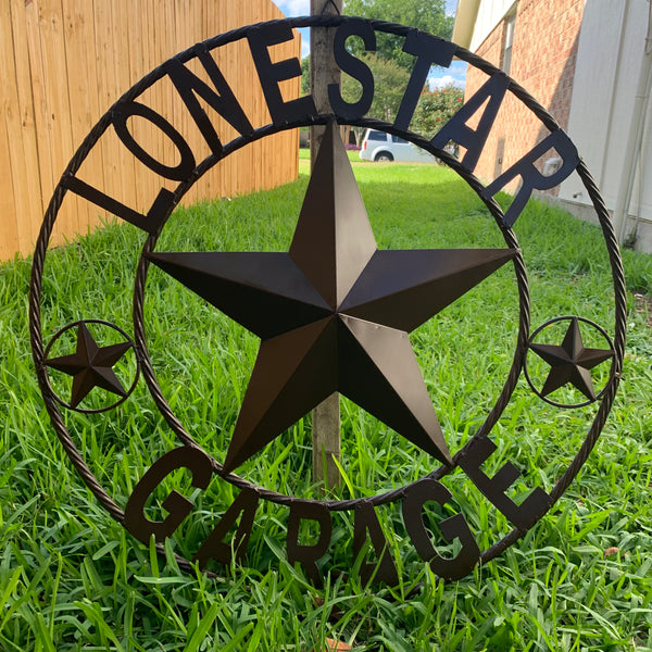 LONESTAR GARAGE STYLE CUSTOM BARN NAME STAR LONESTAR GARAGE METAL NAME BARN STAR WITH TWISTED ROPE RING 3d STAR ART WESTERN HOME DECOR RUSTIC BROWN