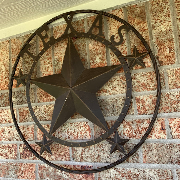 24" TEXAS BARN STAR BEADED METAL ART WESTERN HOME DECOR VINTAGE RUSTIC DARK BRONZE