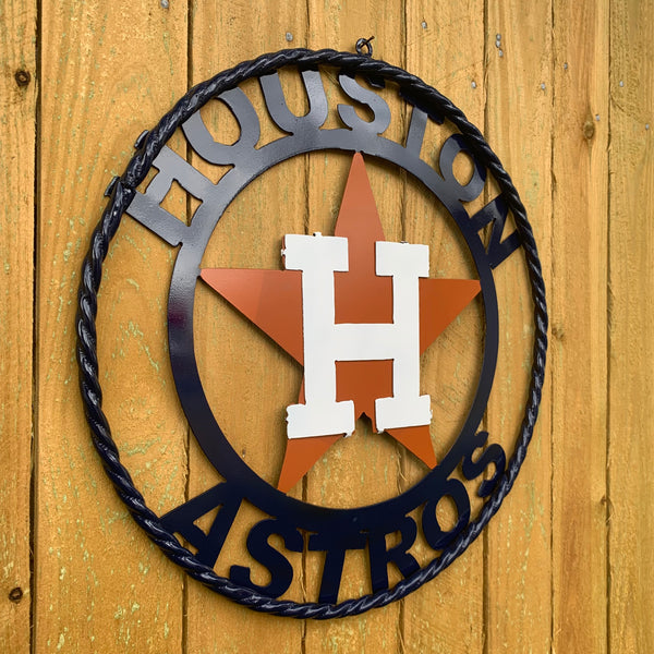 12",18",24",32",36" HOUSTON ASTROS ORANGE & NAVY  BLUE CUSTOM METAL VINTAGE CRAFT WALL ART HANDMADE