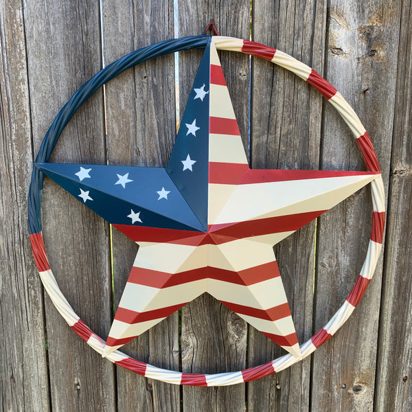 AMERICAN USA FLAG BARN STAR METAL RED IVORY BEIGE BLUE STAR12",16",24",32"36",38",40",48"