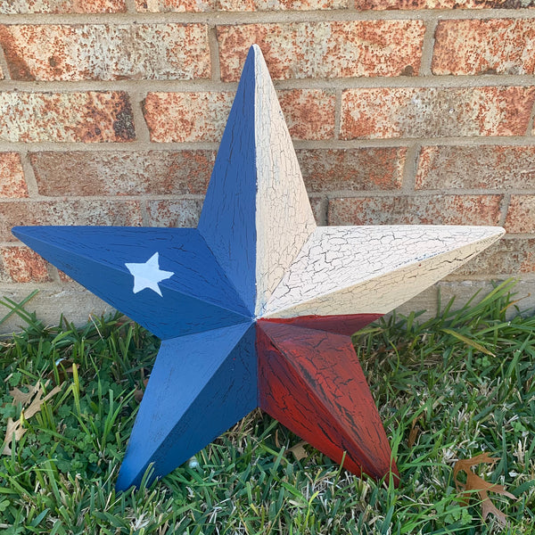 CRACKLE STYLE RED BEIGE & BLUE METAL BARN STAR METAL WALL ART WESTERN HOME DECOR RUSTIC NEW