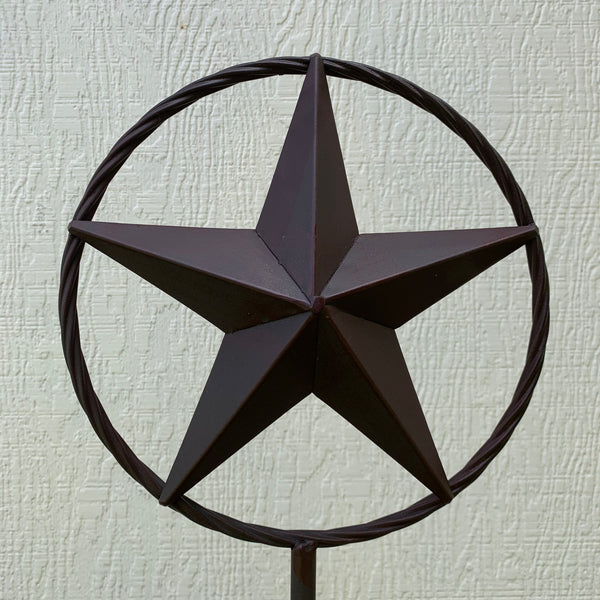 10",12",16",24" STAR STAKE METAL BARN STAR WITH TWISTED ROPE RING WESTERN HOME DECOR BROWN