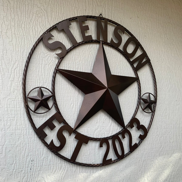 STENSON STYLE YOUR CUSTOM STAR NAME BARN METAL STAR 3d TWISTED ROPE RING WESTERN HOME DECOR RUSTIC BRONZE COPPER NEW HANDMADE 24",32",34",36",40",42",44",46",50"