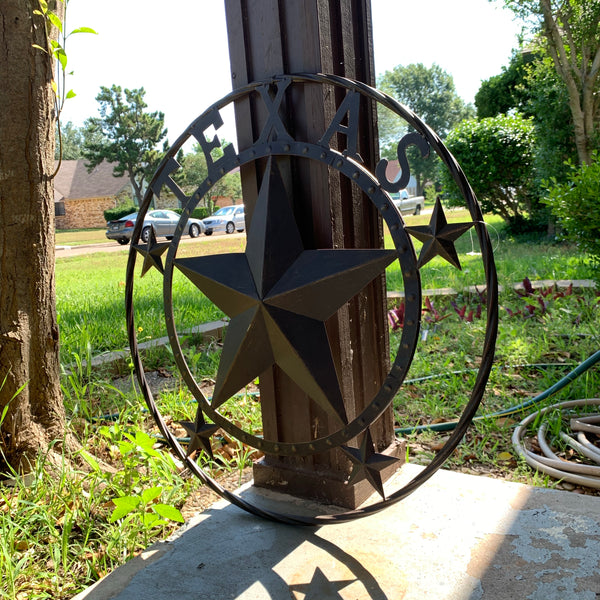 24" TEXAS BARN STAR BEADED METAL ART WESTERN HOME DECOR VINTAGE RUSTIC DARK BRONZE