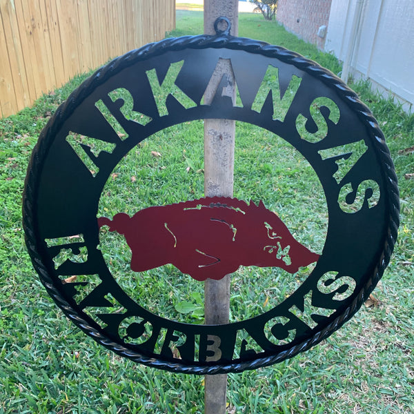 12", 18", 24", 32" ARKANSAS RAZORBACKS CUSTOM METAL VINTAGE CRAFT WIDE BAND RING TEAM SIGN HANDMADE