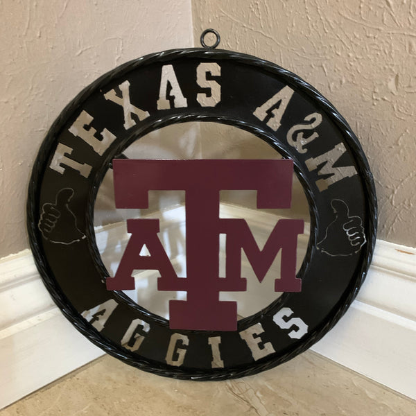 12",18",24",32" TEXAS A&M AGGIES WIDE BAND RING CUSTOM METAL VINTAGE CRAFT TEAM SIGN HANDMADE