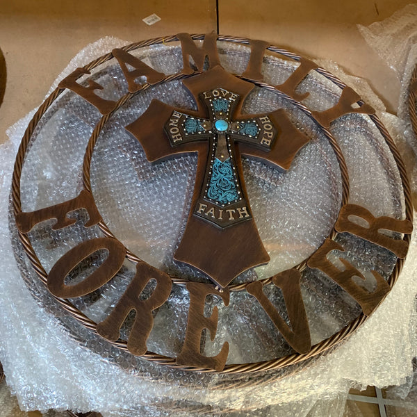 #SI_XF_R0066 FAMILY FOREVER CROSS 24" METAL & RESIN WALL DECOR WESTERN HOME DECOR NEW