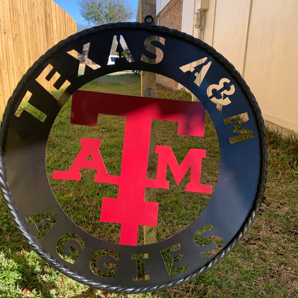 24" TEXAS A&M WIDE BAND RING CUSTOM METAL VINTAGE CRAFT SIGN TEAM HANDMADE