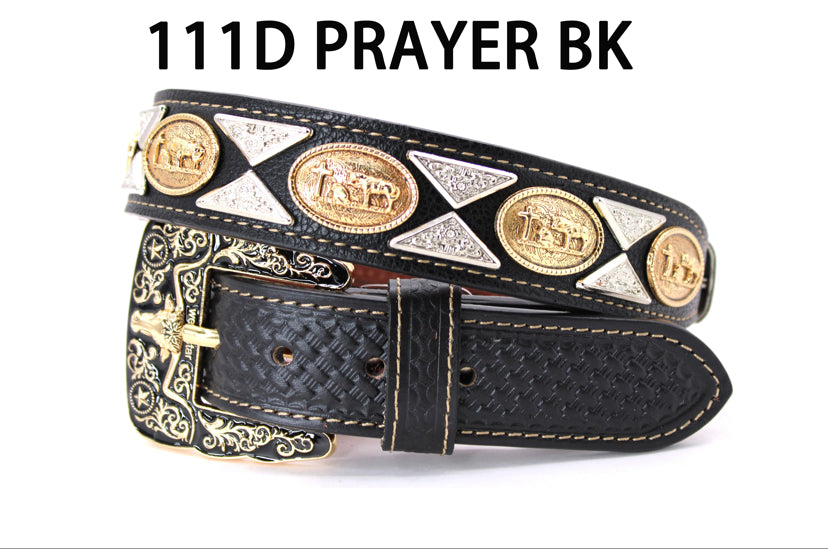 Western Brown Praying Cowboy Leather Belt 40