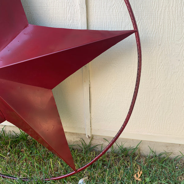 24",32",36" CRANBERRY RED STAR BARN METAL LONESTAR TWISTED ROPE RING WALL ART WESTERN HOME DECOR BRAND NEW