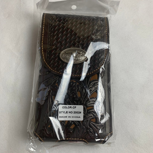 #LG2002 7.5" LONGHORN COFFEE BROWN & BEIGE  LEATHER POUCH EXTRA LARGE  BELT LOOP HOLSTER CELL PHONE CASE UNIVERSAL OVERSIZE