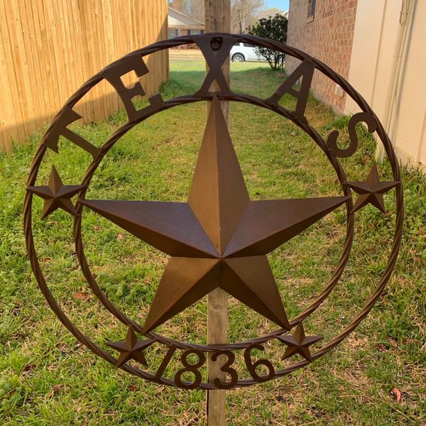 24", 32",36",40" TEXAS 1836 RUSTIC BROWN BARN STAR METAL WALL WESTERN HOME DECOR HANDMADE
