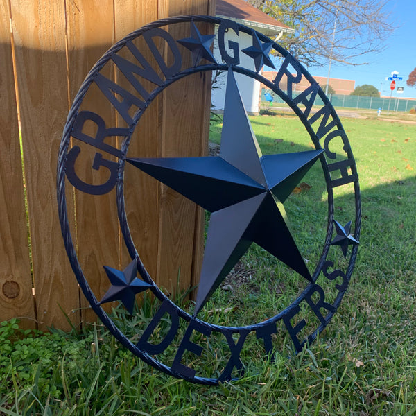 GRAND G RANCH STYLE CUSTOM NAME STAR RUSTIC NAVY BLUE METAL BARN STAR ROPE RING WESTERN HOME DECOR HANDMADE