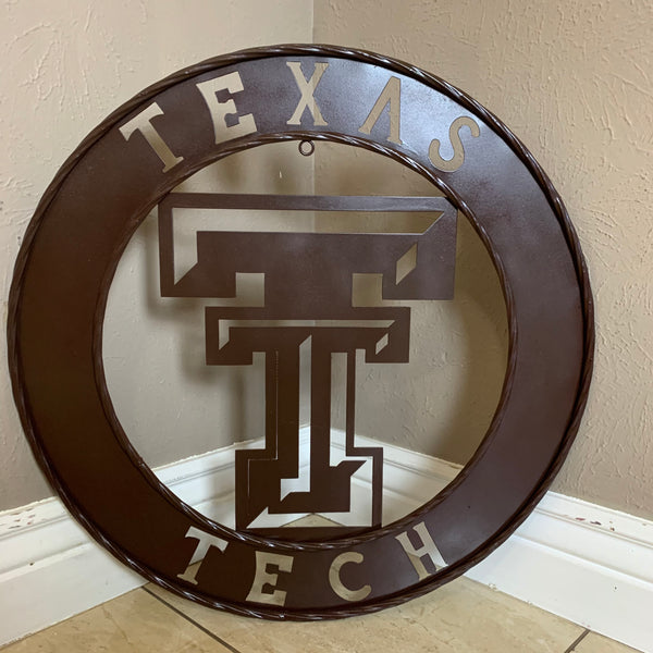 12", 18", 24", 32" TEXAS TECH BROWN WIDE BAND DISC RING CUSTOM METAL VINTAGE CRAFT SIGN HANDMADE TO ORDER