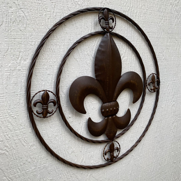 MULTI FLEUR DE LIS METAL WALL ART WESTERN HOME DECOR VINTAGE RUSTIC BROWN ART NEW