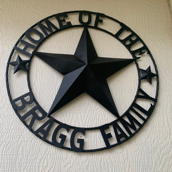 BRAGG STYLE YOUR CUSTOM NAME HOME OF FAMILY STAR METAL BARN STAR 3d TWISTED ROPE RING WESTERN HOME DECOR NEW HANDMADE 24",32",34",36",40",42",44",46",50"