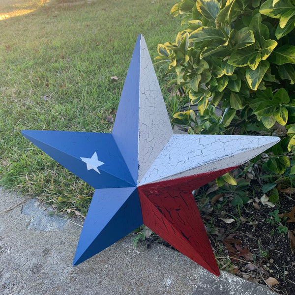 CRACKLE STYLE RED WHITE & BLUE METAL BARN STAR METAL WALL ART WESTERN HOME DECOR RUSTIC NEW