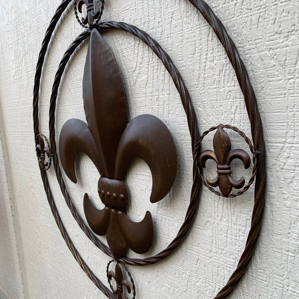 MULTI FLEUR DE LIS METAL WALL ART WESTERN HOME DECOR VINTAGE RUSTIC BROWN ART NEW