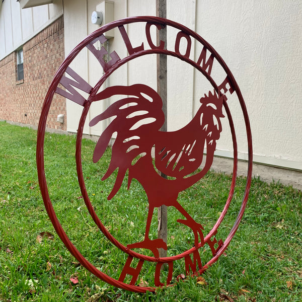 YOUR CUSTOM NAME RED ROOSTER LASERCUT METAL ART WITH RING DESIGN WESTERN METAL ANIMAL ART HOME WALL DECOR BRAND NEW