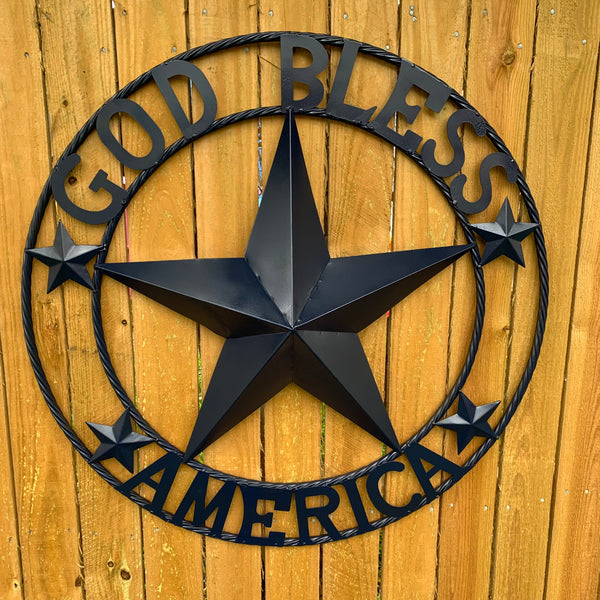 GOD BLESS AMERICA NAVY BLUE METAL BARN STAR RING ART WESTERN HOME DECOR NEW-#EH10131