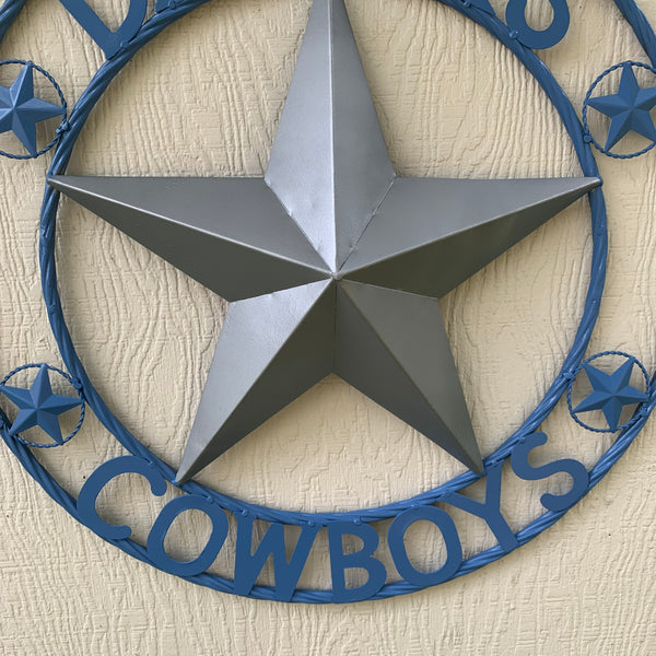 DALLAS COWBOYS LIGHT BLUE & SILVER DECOR METAL ART WESTERN HOME WALL DECOR SIZE:24",32",36",40",42",44",46",50"