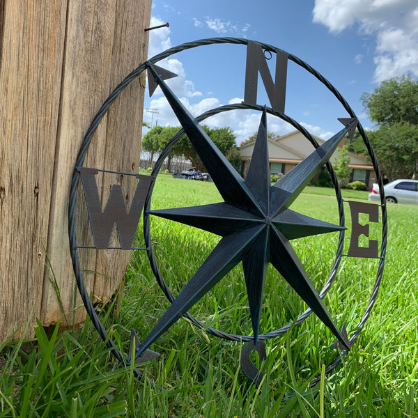 COMPASS NAVY BLUE 24" METAL SIGN WESTERN HOME DECOR HANDMADE NEW