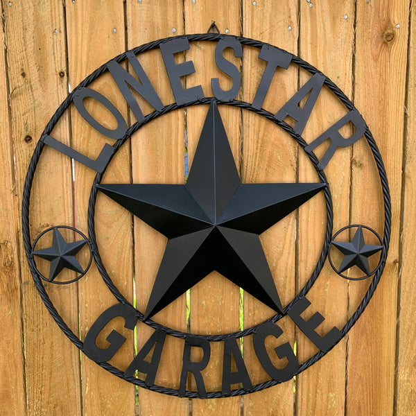LONESTAR GARAGE STYLE CUSTOM BARN NAME STAR LONESTAR GARAGE METAL NAME BARN STAR WITH TWISTED ROPE RING 3d STAR ART WESTERN HOME DECOR RUSTIC BROWN