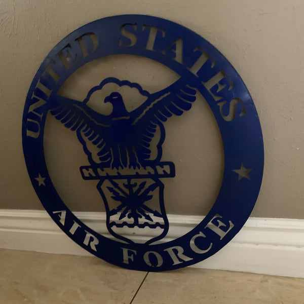 24" US AIR FORCE LASERCUT BLUE MILITARY METAL WALL ART AIRFORCE WESTERN HOME DECOR NEW
