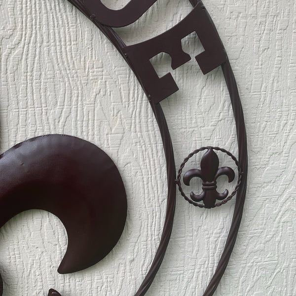 24", 32" FLEUR DE LIS BIENVENUE METAL WALL ART WESTERN HOME DECOR RUSTIC BROWN NEW