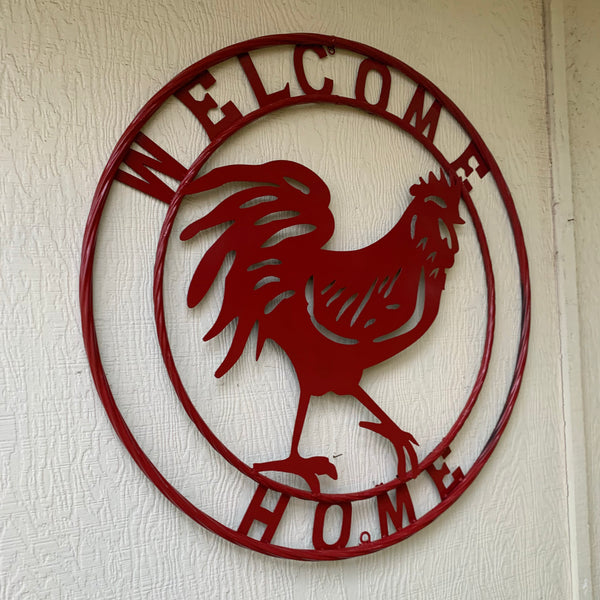 YOUR CUSTOM NAME RED ROOSTER LASERCUT METAL ART WITH RING DESIGN WESTERN METAL ANIMAL ART HOME WALL DECOR BRAND NEW