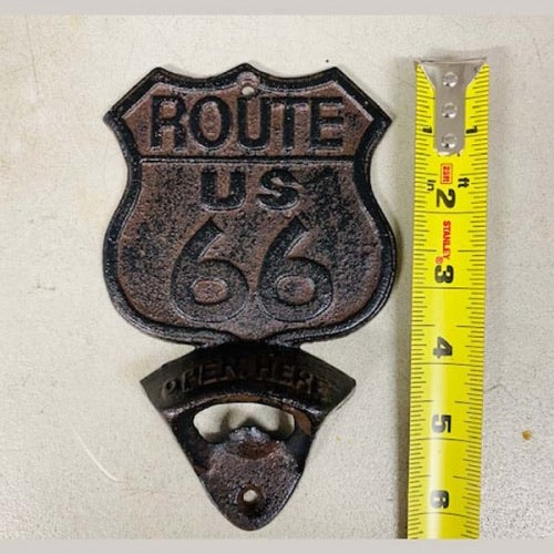 #SI_G101 ROUTE 66 BOTTLE OPENER CAST IRON METAL WESTERN HOME DECOR HANDMADE NEW
