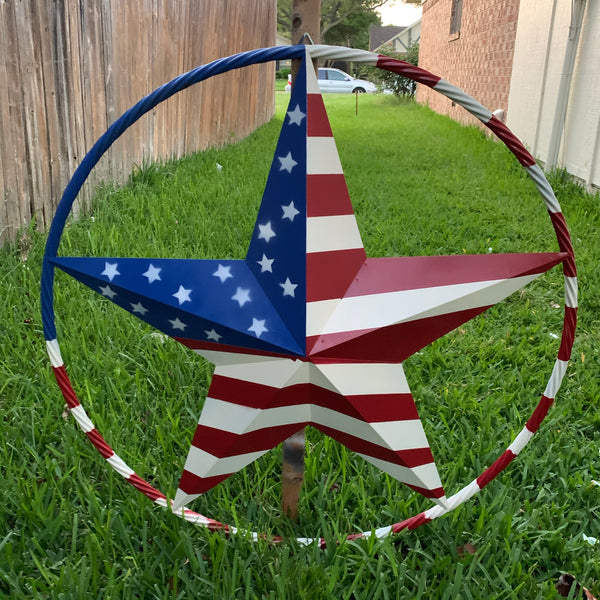 USA AMERICANA FLAG STAR METAL RED WHT BLUE STAR WESTERN HOME DECOR HANDMADE 12",16",24",32"36",38",40",48"