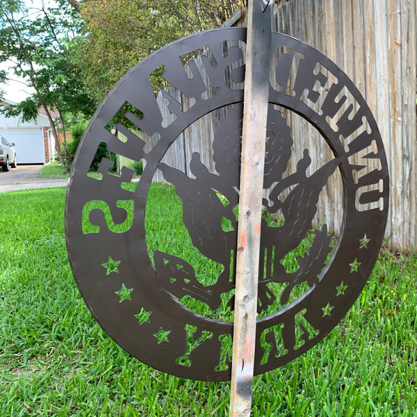 24" USA ARMY MILITARY BROWN  METAL DISC STYLE WALL ART DECOR VINTAGE CRAFT WESTERN HOME DECOR NEW