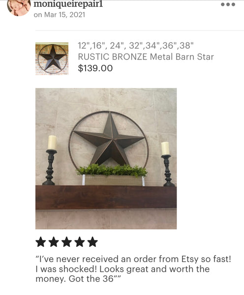 12" TO 72" BARN METAL STAR TWISTED ROPE RING RUSTIC BRONZE COPPER WESTERN HOME DECOR HANDMADE #EH10008
