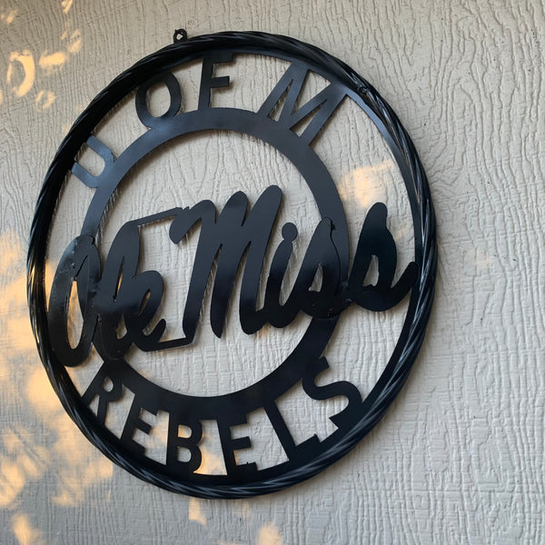 12",18",24",32" OLE MISS REBELS MISSISSIPPI BLACK CUSTOM VINTAGE METAL CRAFT TEAM SIGN HANDMADE RUSTIC BLACK