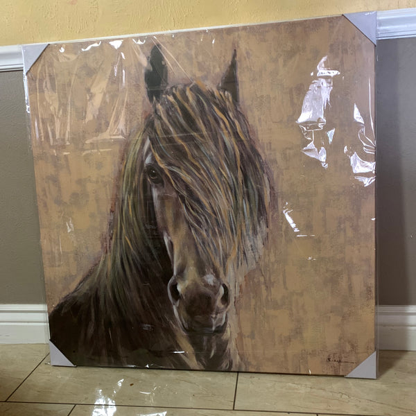 RA0056 36"x36" HORSE IN WIND CANVAS PAINTING PICTURE WESTERN COUNTRY HOME DECOR HANDMADE